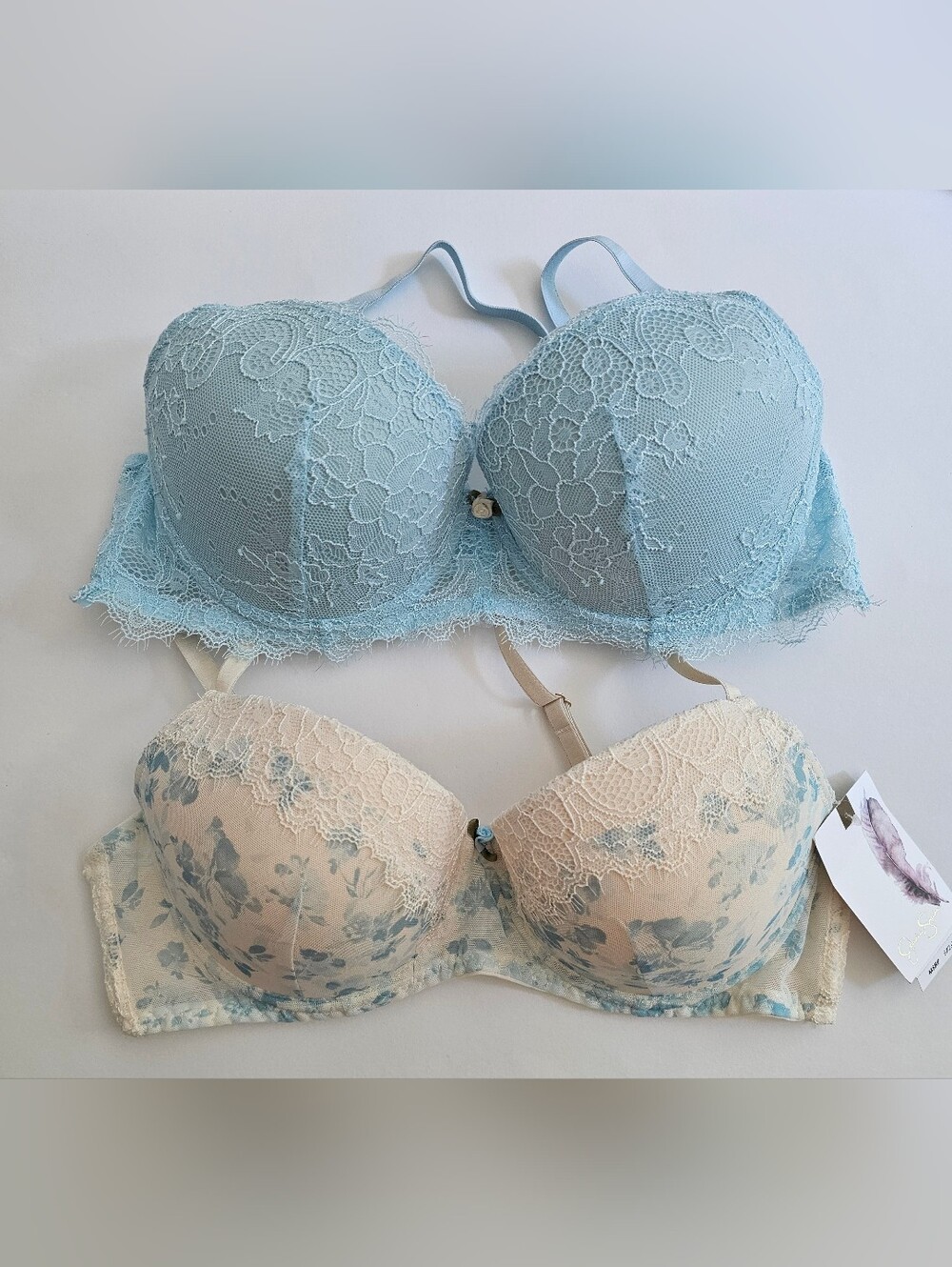 NWT Lot of 2 Jessica Simpson Lace Push Up Bras Size 36 B Blue & Cream